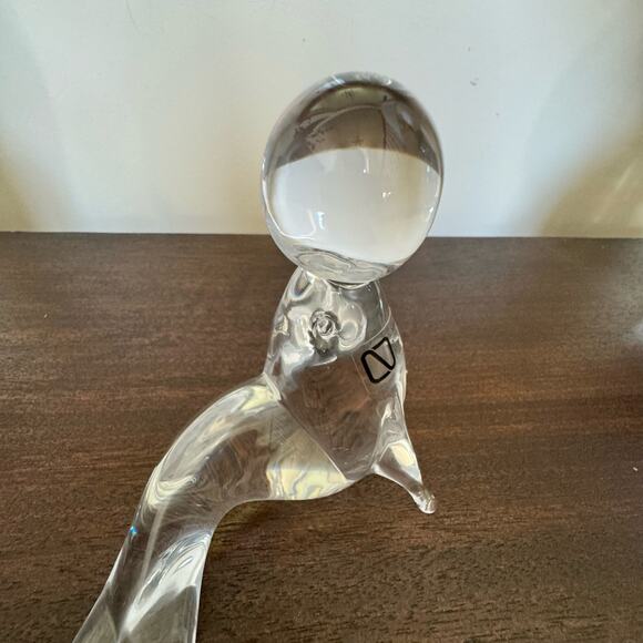 Seal with Ball Paperweight Figurine Murano Italy Clear Glass Circus Ocean - Picture 7 of 13